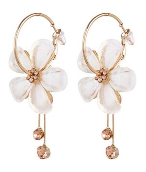 Earings Gold Plated Floral Earrings for Girls and Women (White)